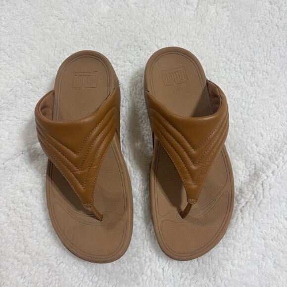 FitFlop Walkstar Leather Toe-Post Sandals Light Tan Size 8 Comfort Sandal - Picture 2 of 7